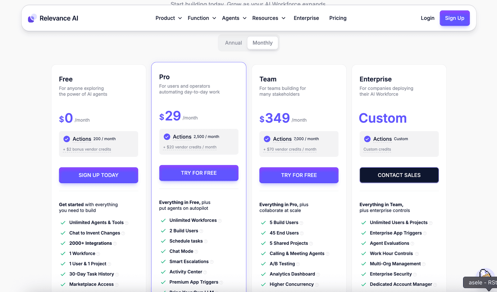 Relevance AI pricing