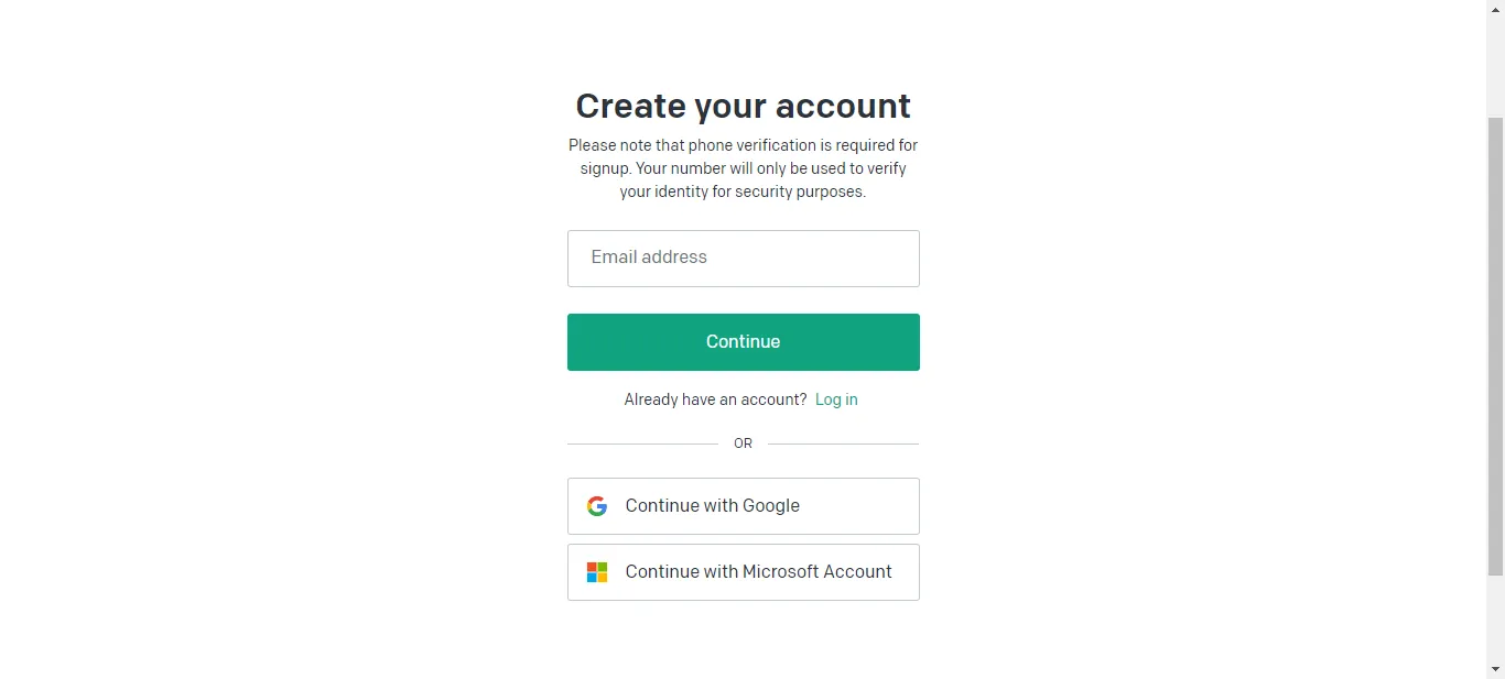 Create an account using your email