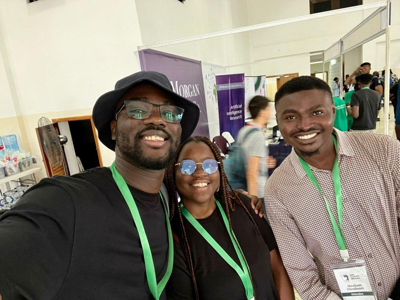 Gigi with Bonaventure Dossou and a friend at the Indaba